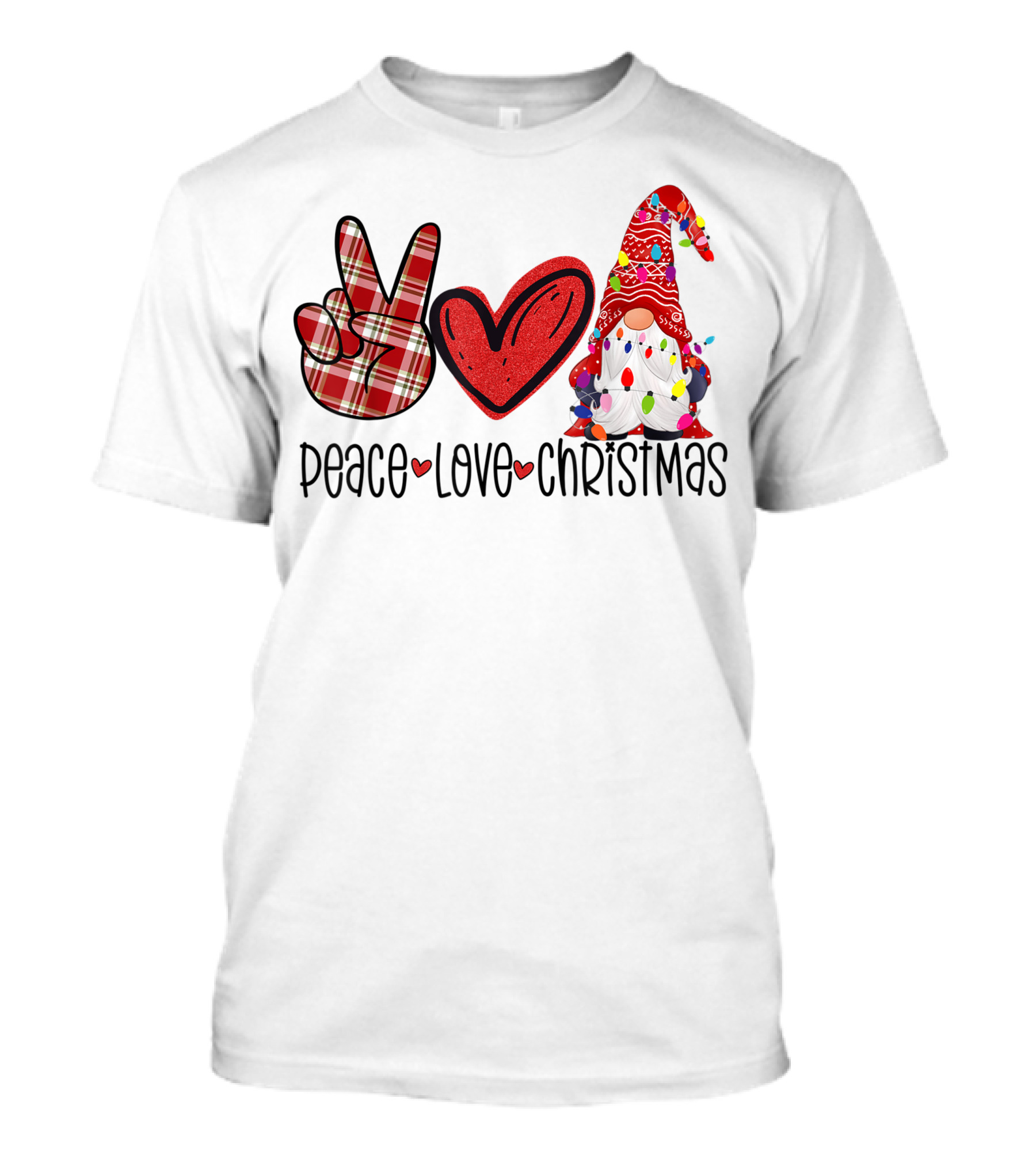 Peace Love Christmas Plaid Gnome Family Xmas Cute T-Shirt