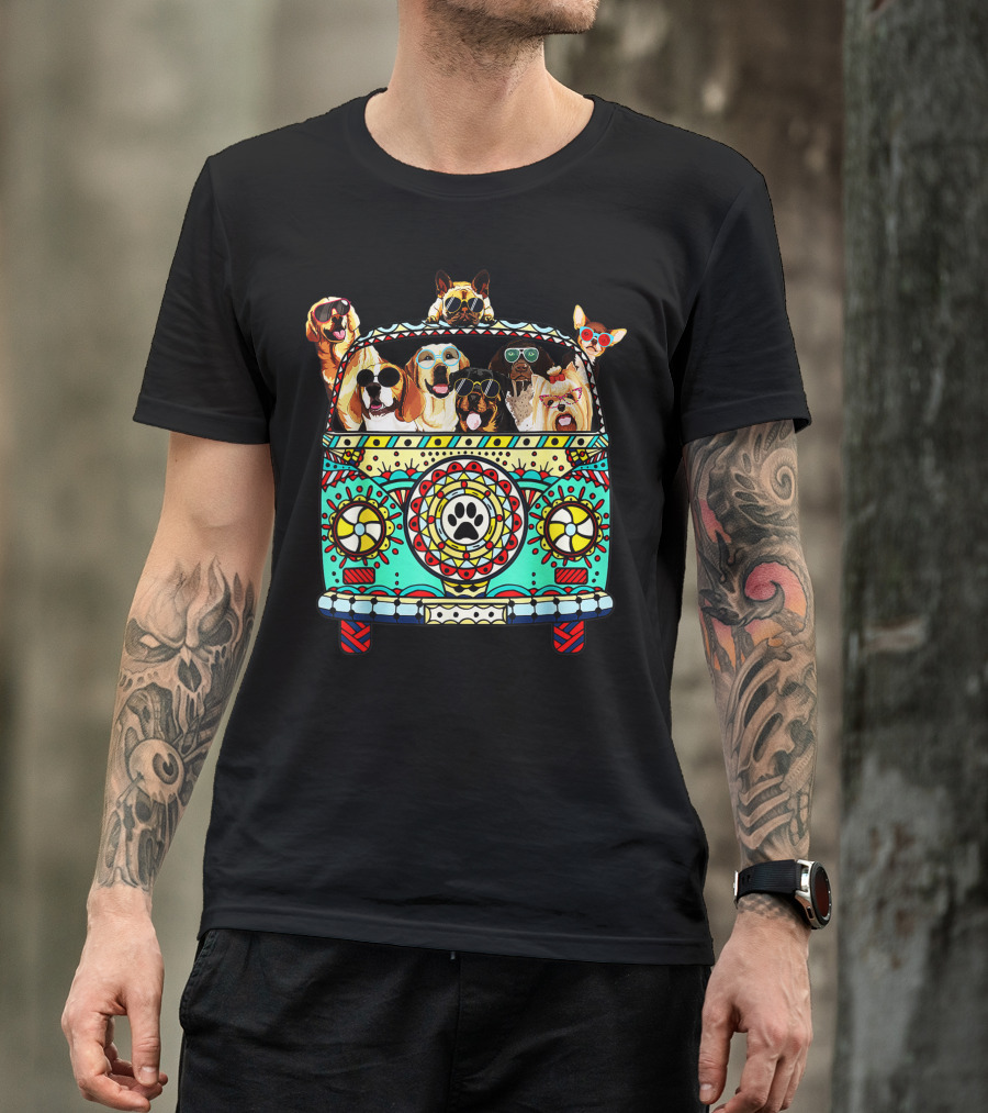 Peace Love Dogs Hippie Van Micro Bus Tropical Summer Vibe T-Shirt