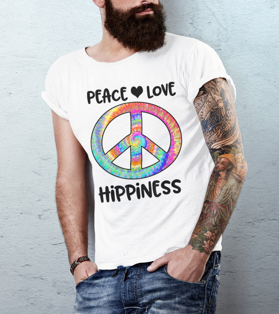 Peace Love Hippiness Tie Dye Peace Sign 70s Party T-Shirt