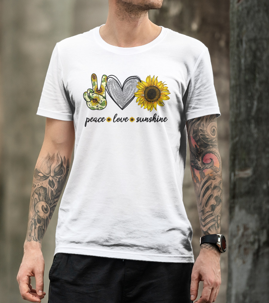 Peace Love Sunshine Sunflower Hippie Heart T-Shirt