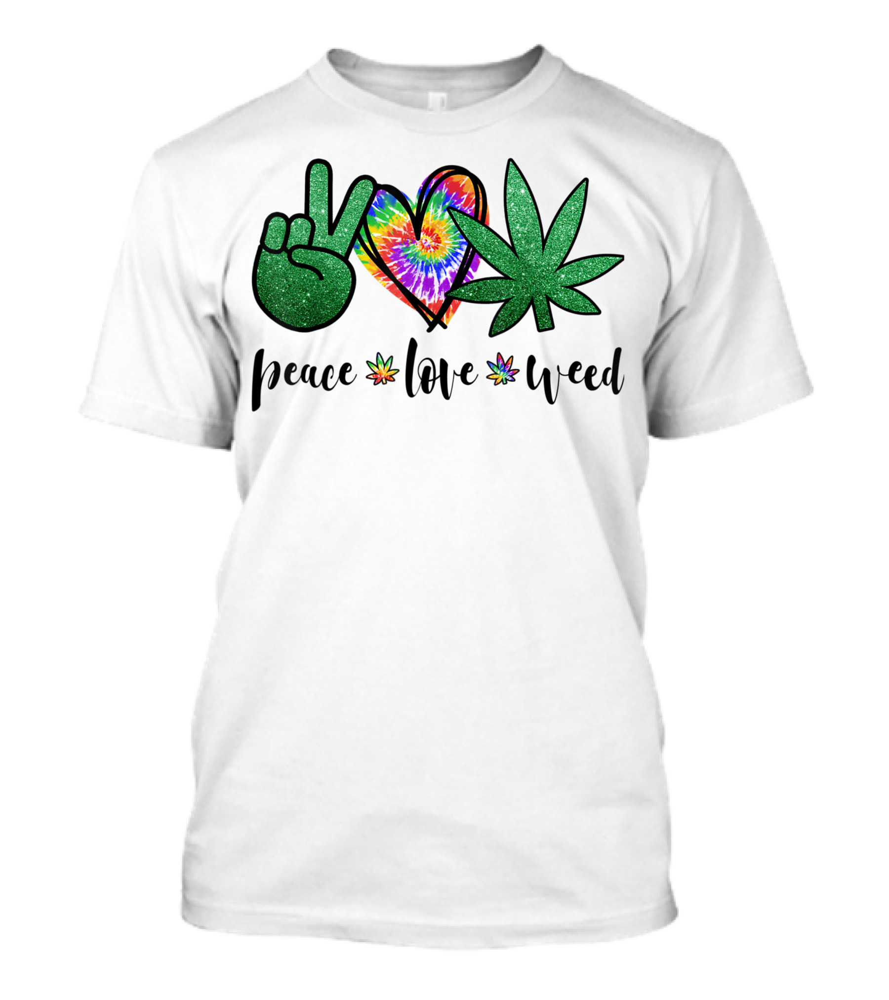 Peace Love Weed Marijuana Hippie Weed Cannabis 420 Stoner Tie-Dye Heart T-Shirt