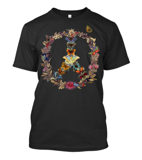 Peace Sign Butterflies Flowers 60S 70S Hippie Tn Floral Psychedelic Vintage Symbols T-Shirt