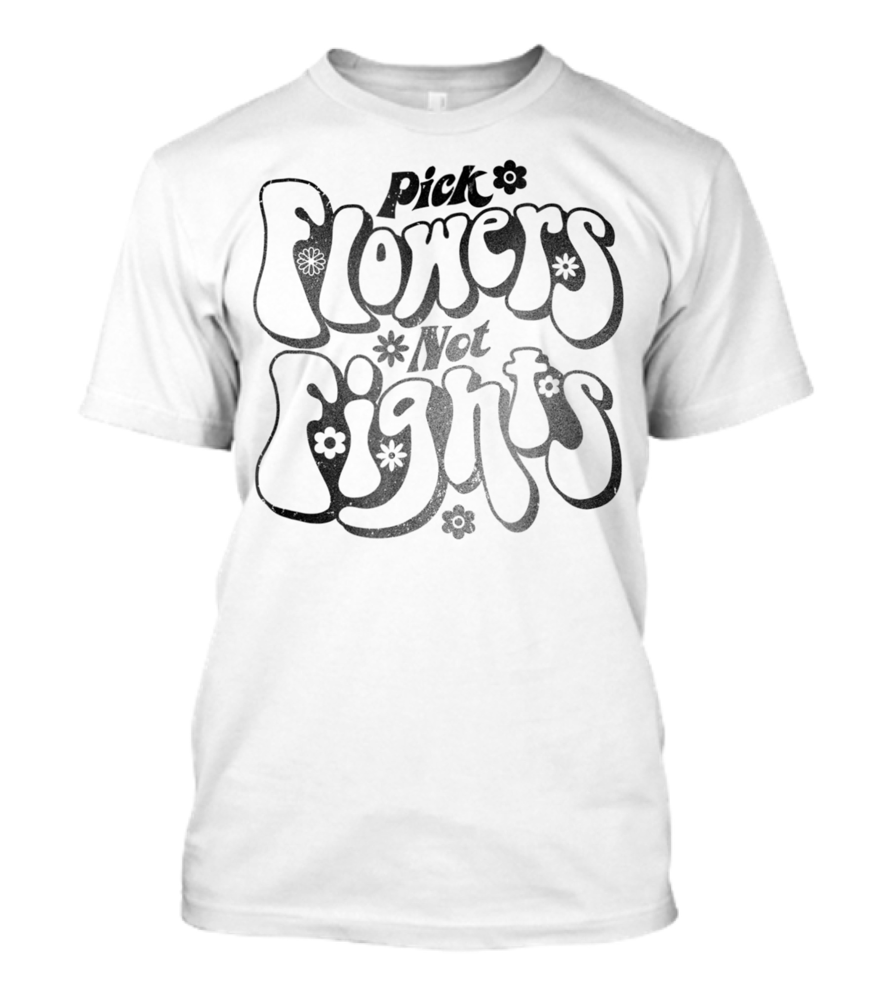 Pick Flowers Not Fights Vintage 70s Peace Floral Groovy Typography T-Shirt
