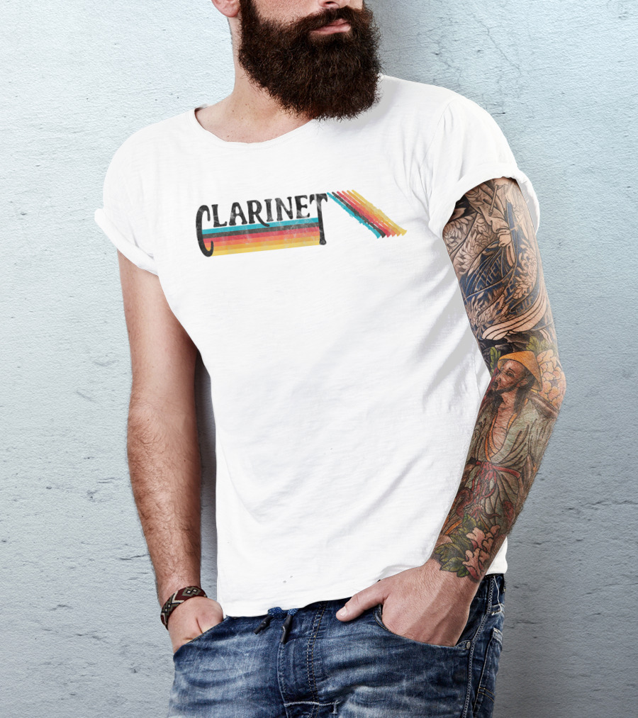 Retro 70s 80s Clarinet Marching Band Stripe Rainbow T-Shirt