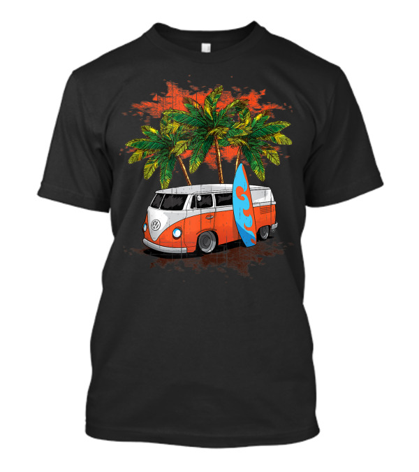 Summer Beach Hippie Van Surfboard Palm Trees T-Shirt