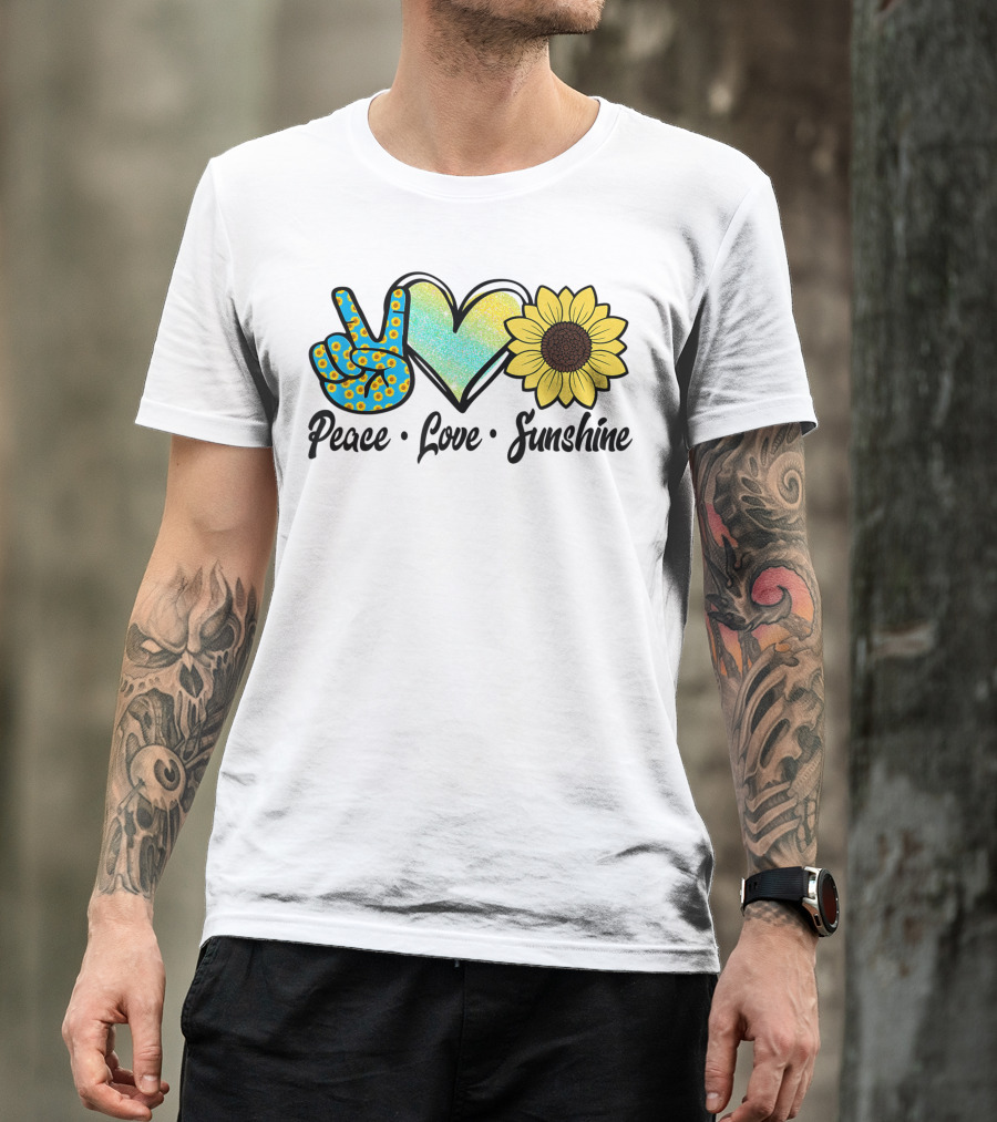Peace Love Sunshine Sunflower Peace Sign Heart T-Shirt