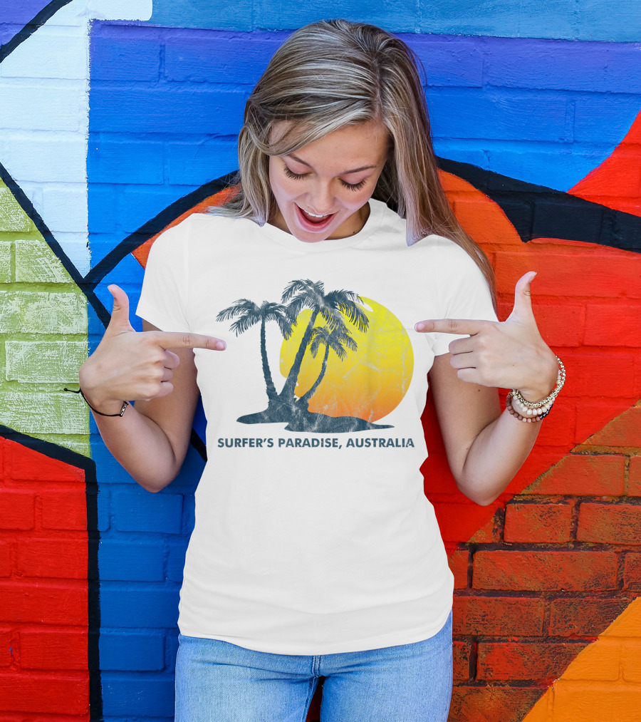Surfers Paradise Australia Vintage Sunset Palm Trees T-Shirt