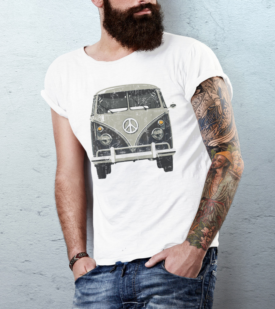 Vintage 1960S Hippie Micro Bus Van Peace Symbol Iconic T-Shirt