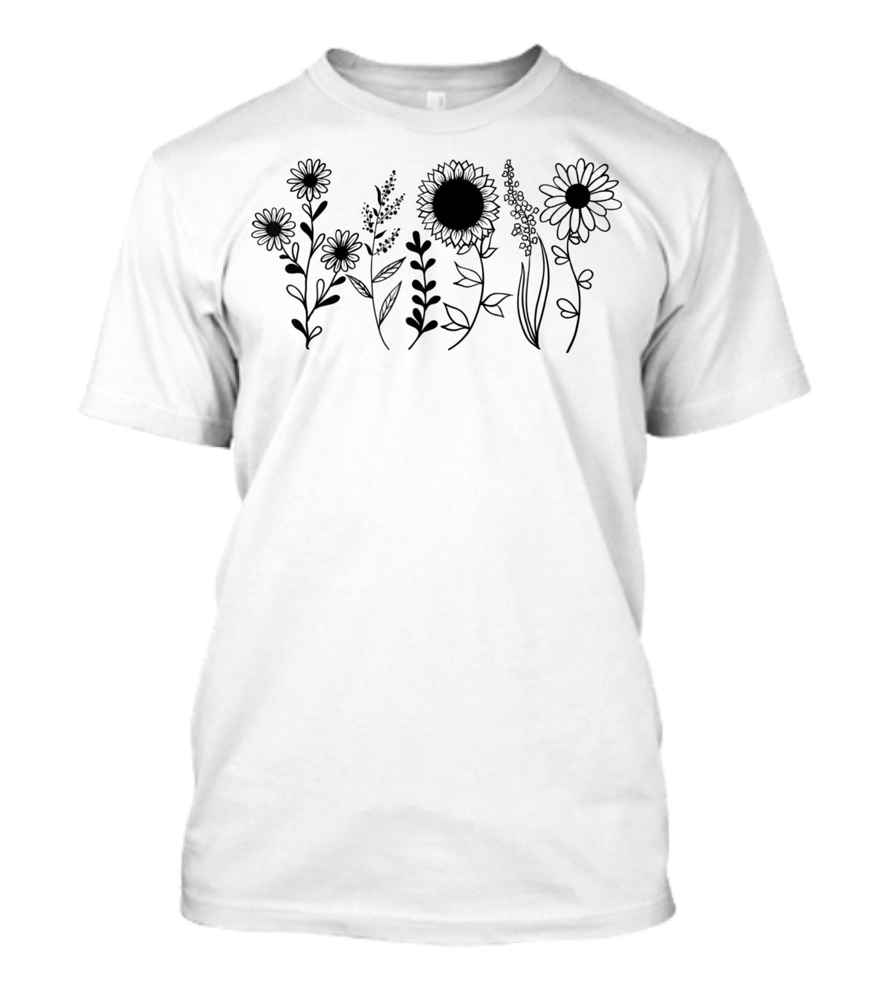 Vintage Wildflowers Daisy Sunflower Boho Peace Hippie Floral Motif T-Shirt