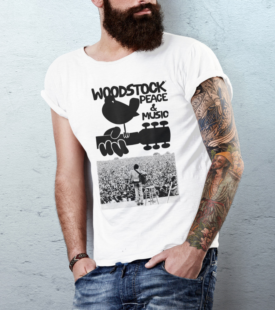 Woodstock Peace And Music Festival Iconic Symbol And Concert Crowd T-Shirt