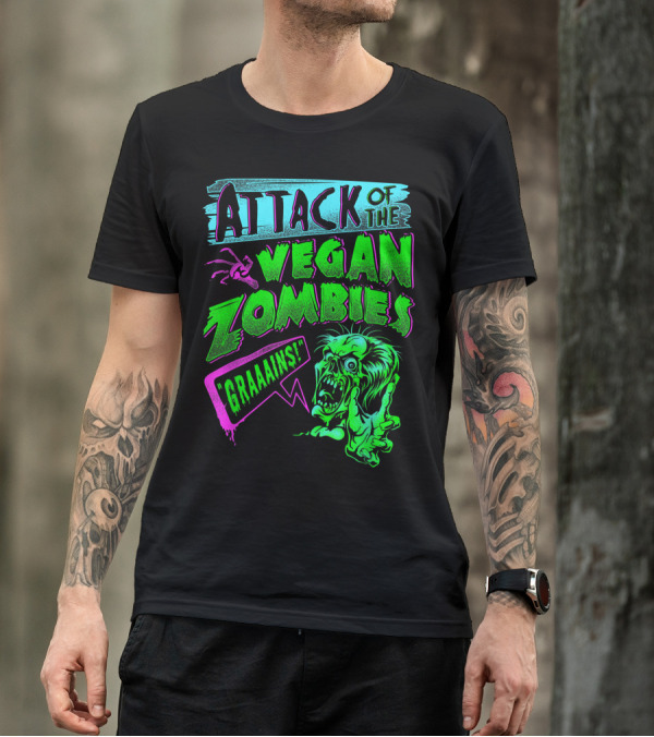 Attack Of The Vegan Zombies GRAAAINS Vegetarian Halloween T-Shirt