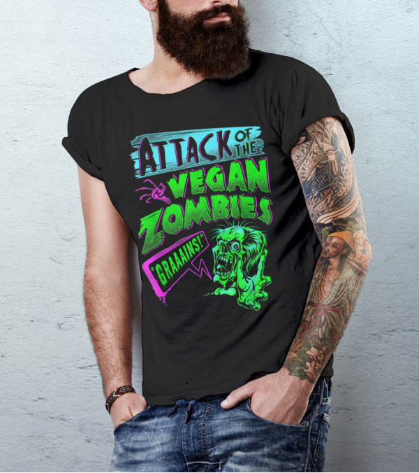 Attack Of The Vegan Zombies GRAAAINS Vegetarian Halloween T-Shirt