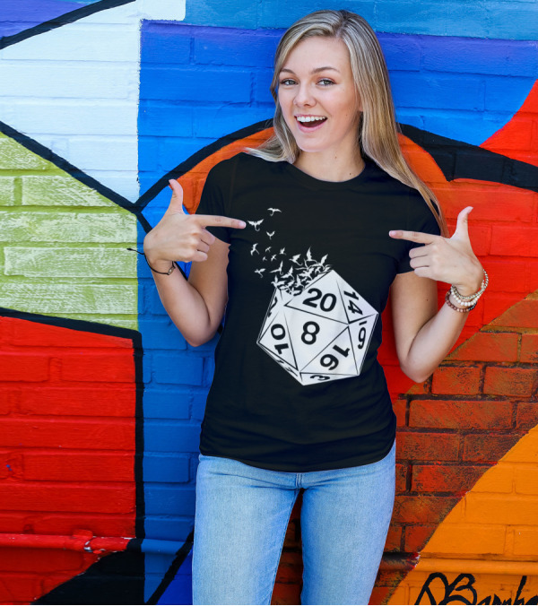 Awesome Tabletop Gaming D20 Dice With Flying Bats T-Shirt