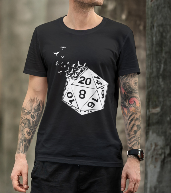 Awesome Tabletop Gaming D20 Dice With Flying Bats T-Shirt