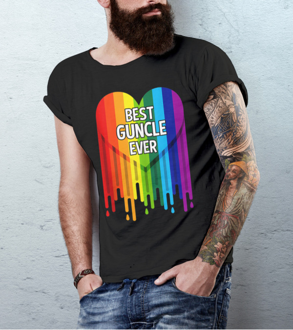 Best Guncle Ever Rainbow Heart Dripping T-Shirt