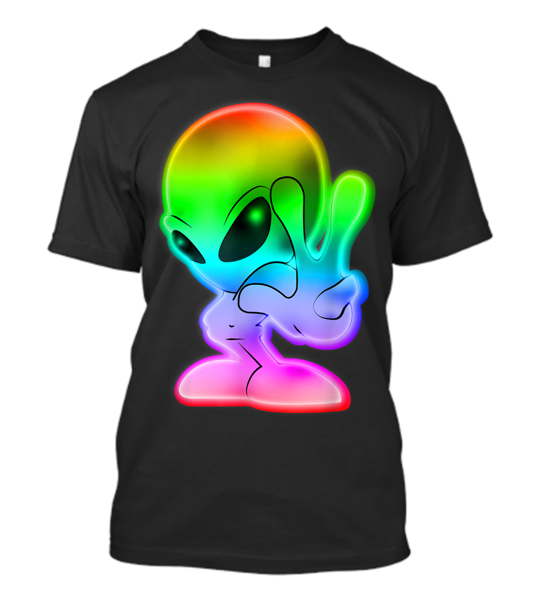 Colorful Rainbow Alien With Peace Sign UFO T-Shirt