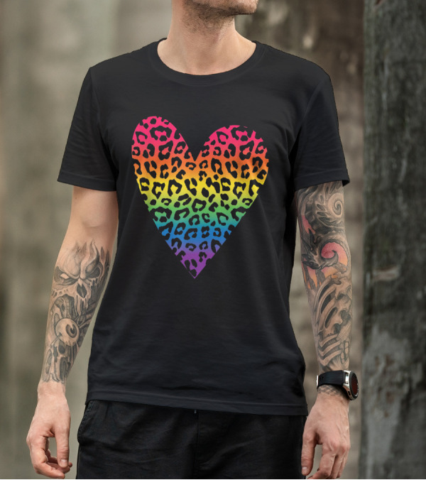 Cute Heart Leopard Gay Pride Rainbow T-Shirt