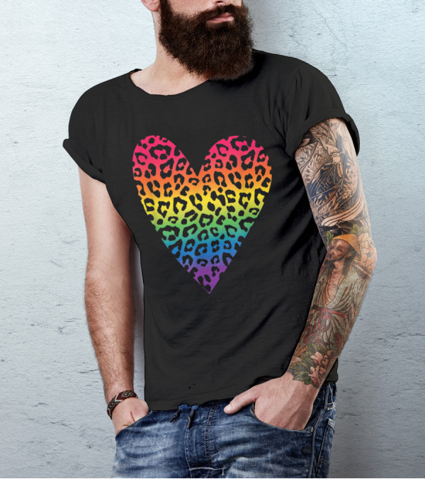 Cute Heart Leopard Gay Pride Rainbow T-Shirt
