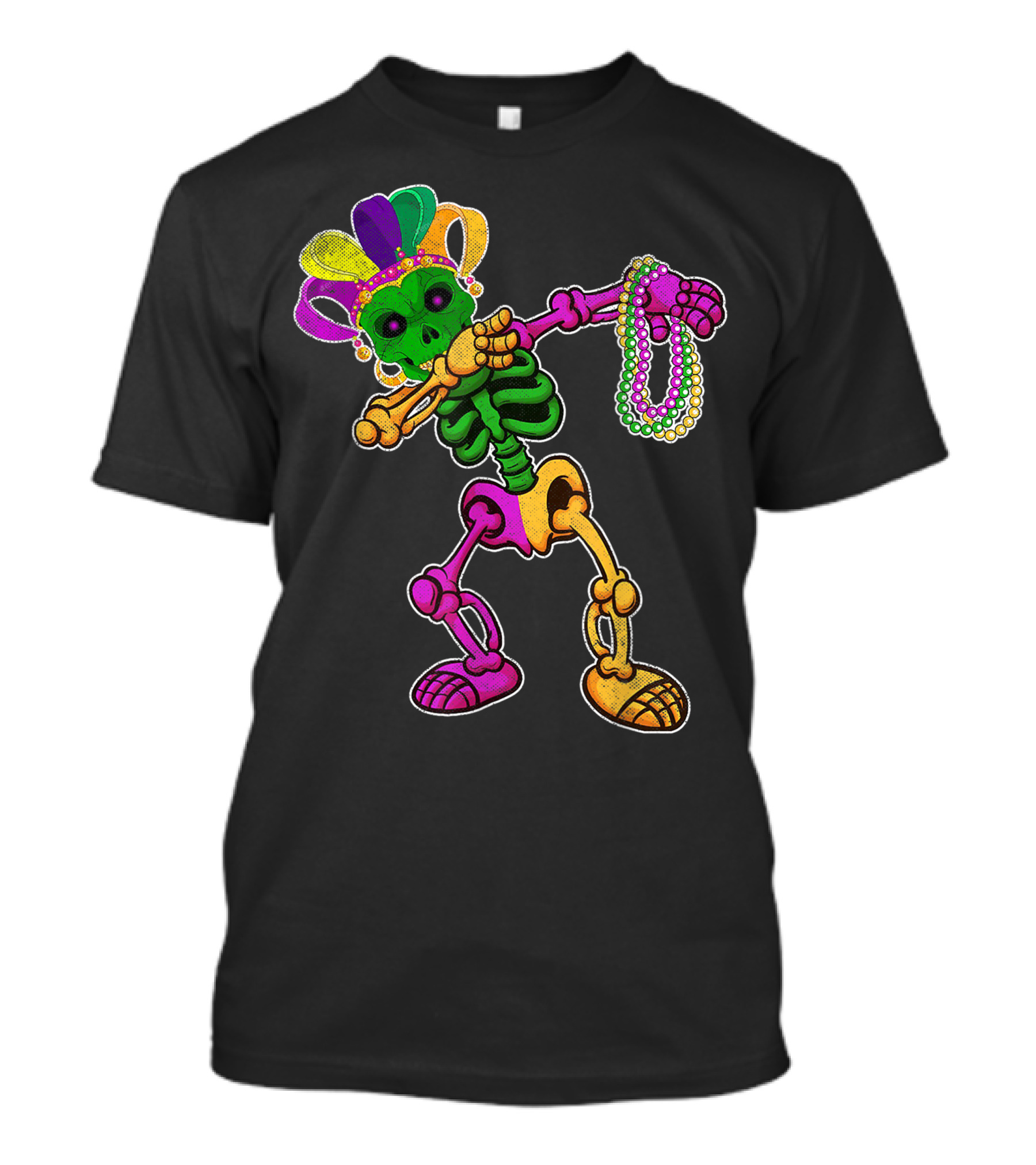 Dabbing Skeleton Mardi Gras Carnival Parade Beads T-Shirt