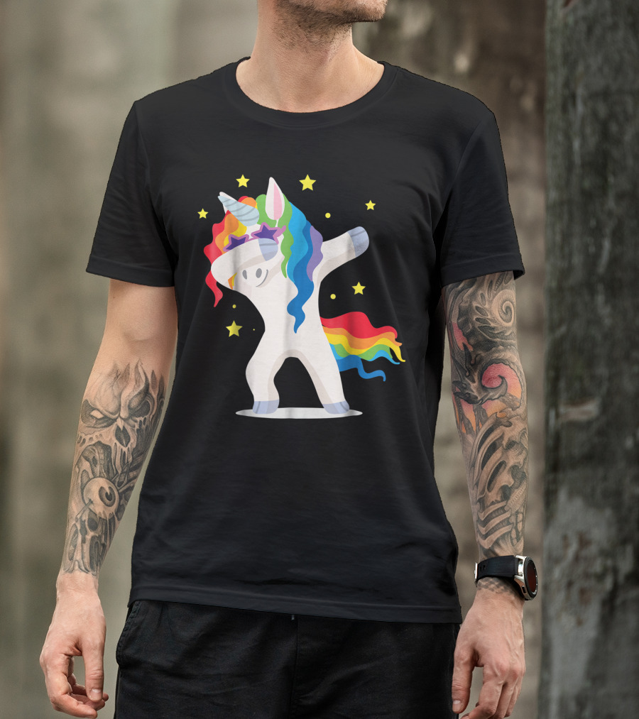 Rainbow Dabbing Unicorn Squad Girls Boys Stars T-Shirt