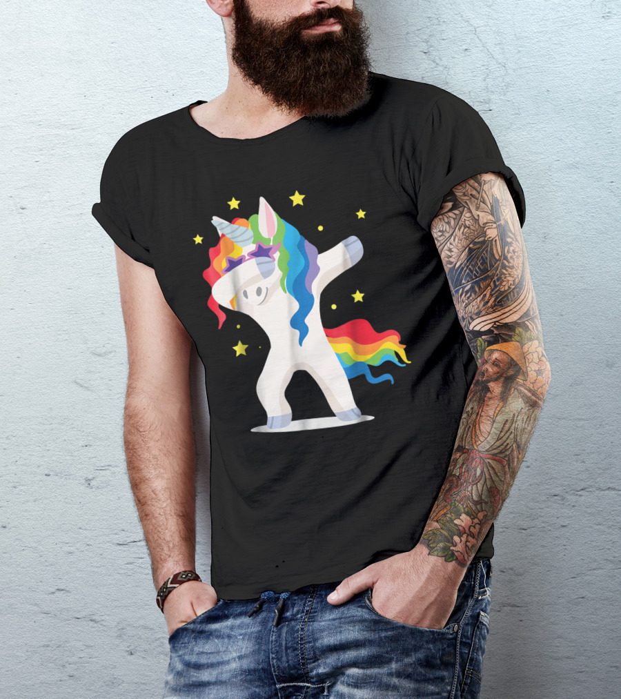 Rainbow Dabbing Unicorn Squad Girls Boys Stars T-Shirt