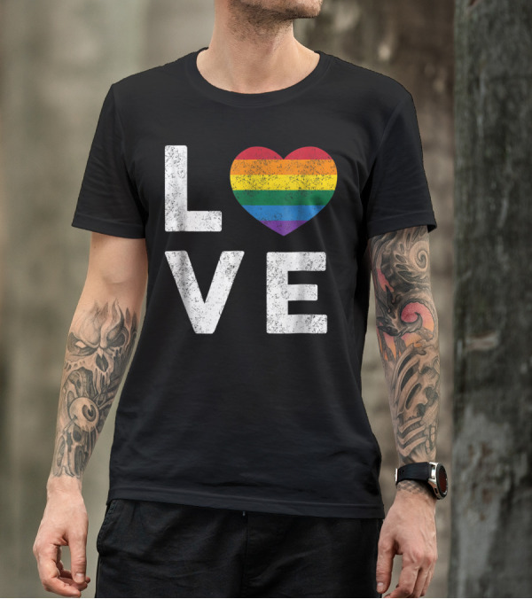 Distressed Love Heart Rainbow Gay Pride Flag T-Shirt