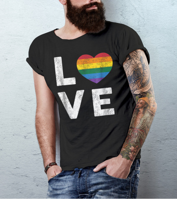 Distressed Love Heart Rainbow Gay Pride Flag T-Shirt