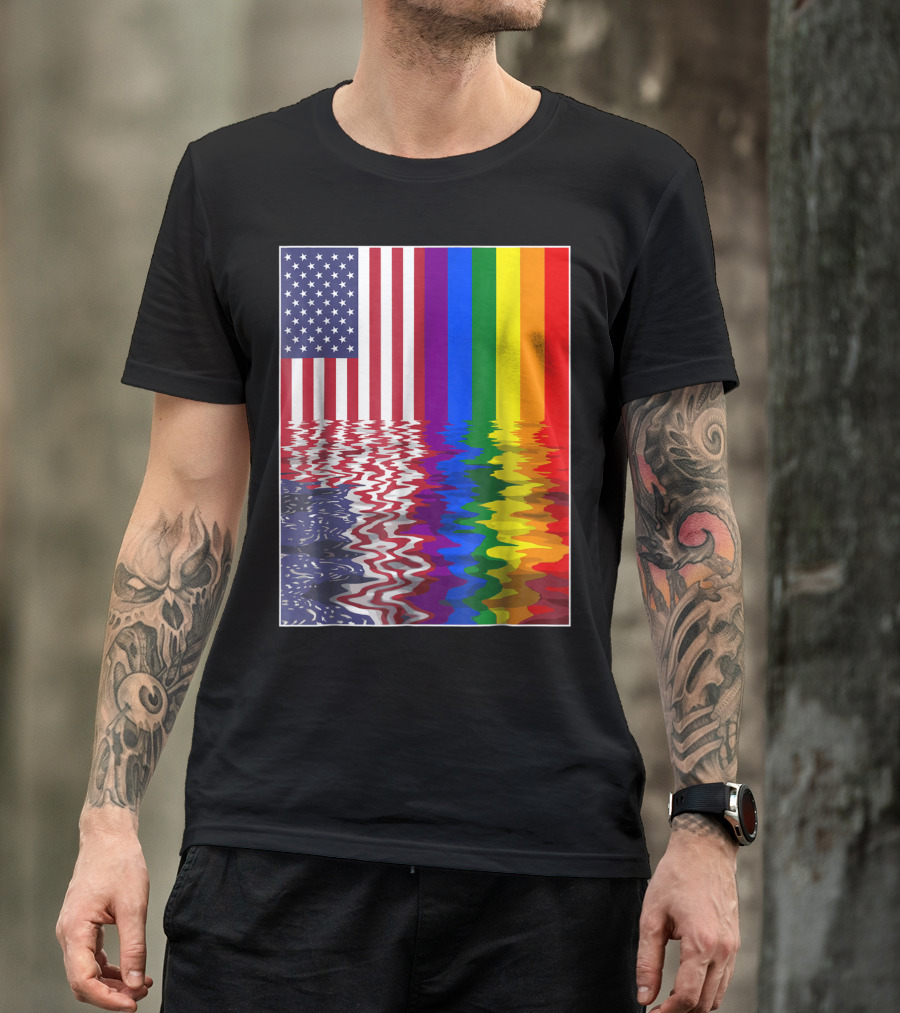 American Flag Blended With Rainbow Colors For Gay 4th Of July Independence Day T-Shirt