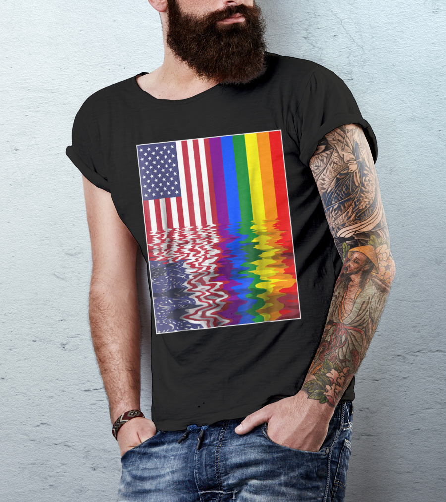 American Flag Blended With Rainbow Colors For Gay 4th Of July Independence Day T-Shirt