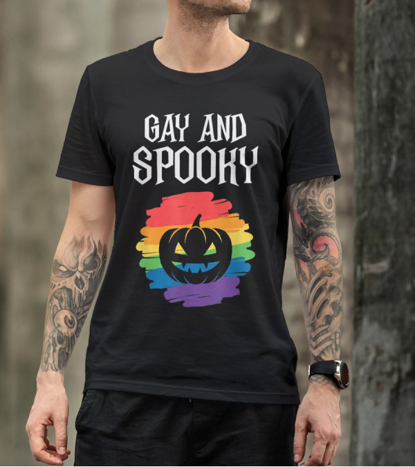 Gay And Spooky Rainbow Pumpkin Halloween T-Shirt