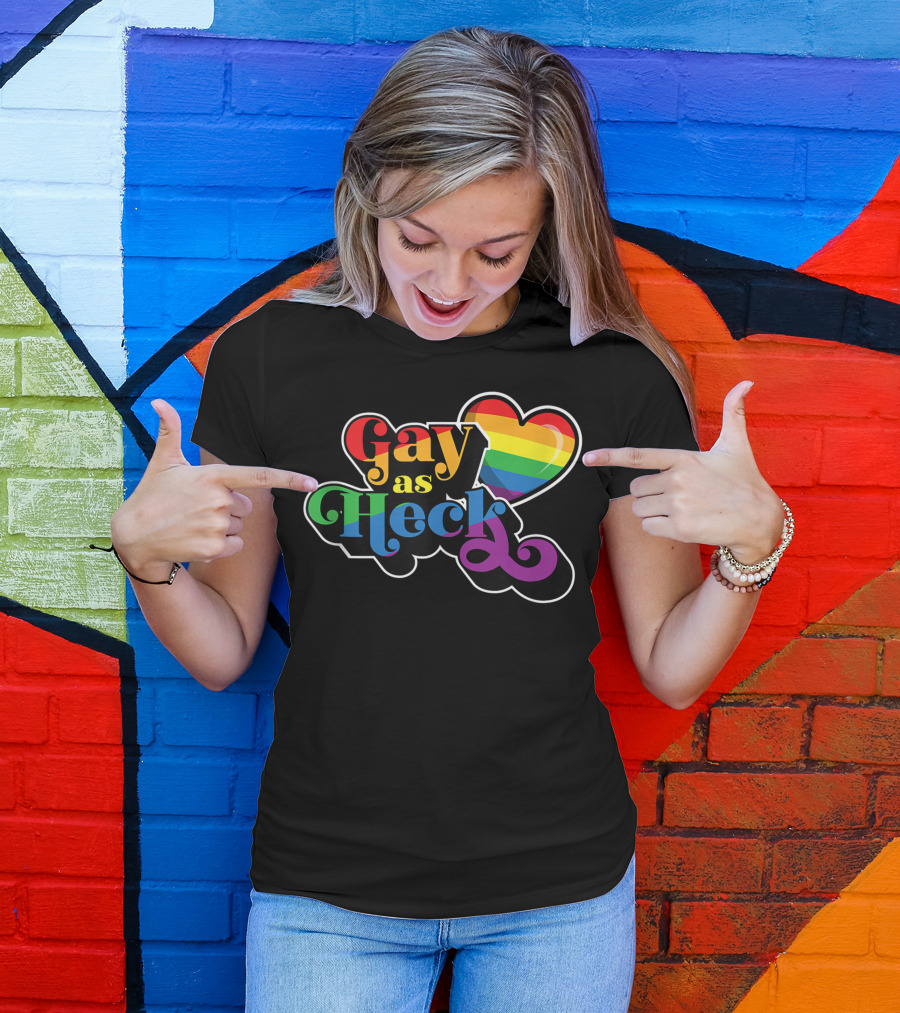Gay As Heck Rainbow Heart Pride Colors Trendy Queer T-Shirt