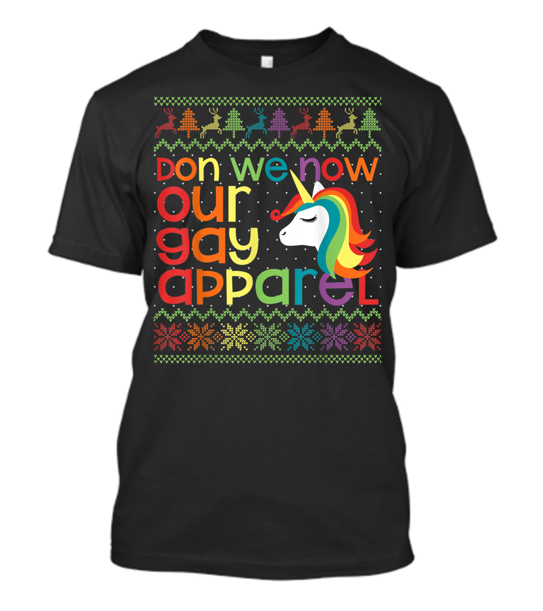 Don We Now Our Gay Apparel Rainbow Unicorn Christmas T-Shirt