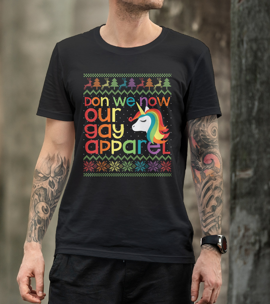 Don We Now Our Gay Apparel Rainbow Unicorn Christmas T-Shirt