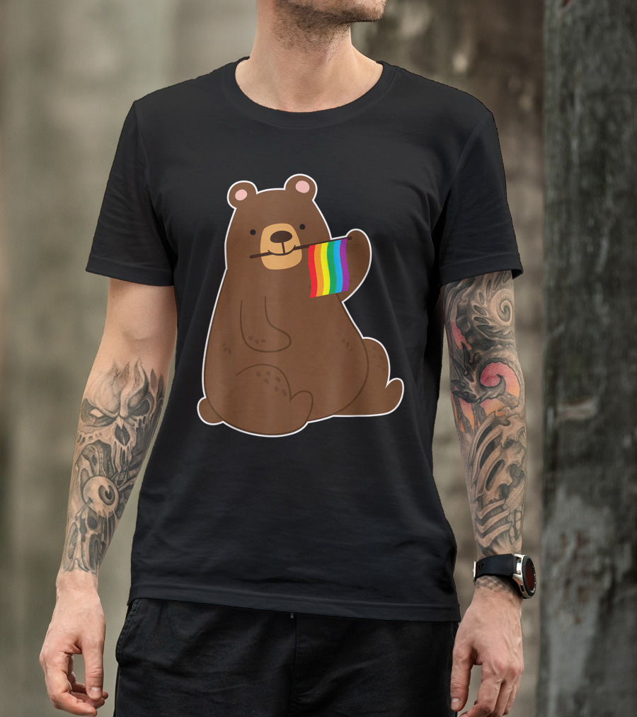 Gay Pride Bear Holding Rainbow Flag T-Shirt
