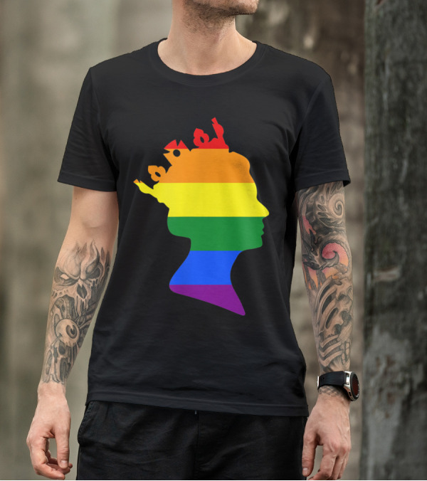 Queen Elizabeth Silhouette British Rainbow Flag Pride T-Shirt