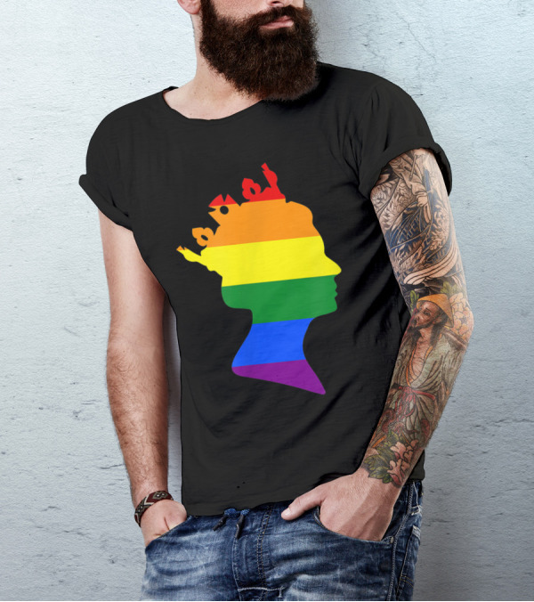 Queen Elizabeth Silhouette British Rainbow Flag Pride T-Shirt