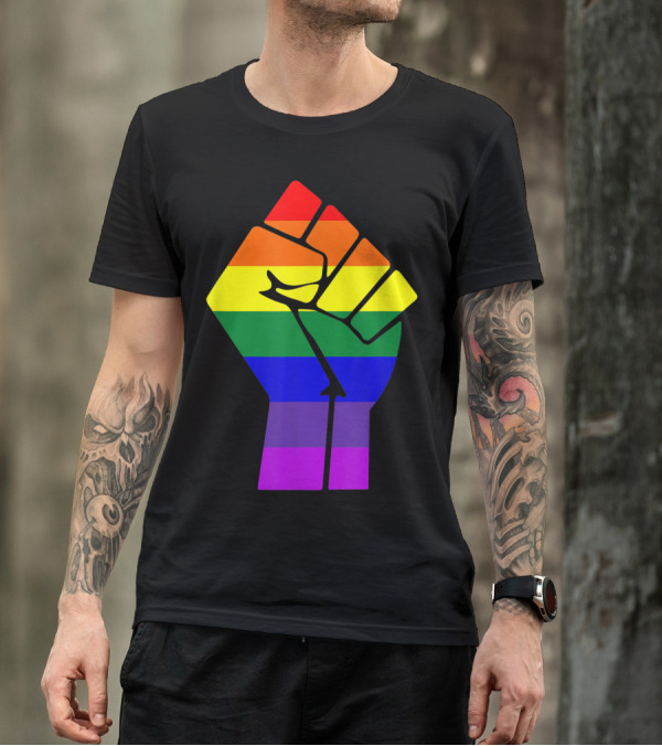 Rainbow Raised Fist Gay Pride T-Shirt