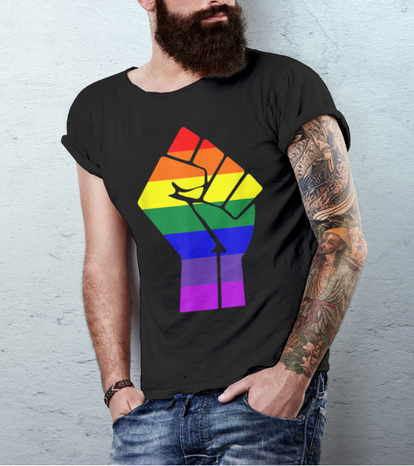 Rainbow Raised Fist Gay Pride T-Shirt