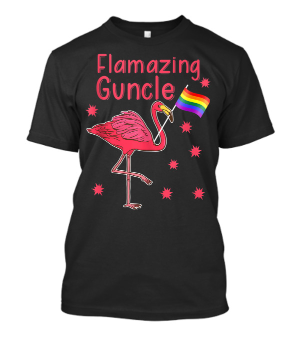 Flamazing Guncle Flamingo Rainbow Pride Flag T-Shirt
