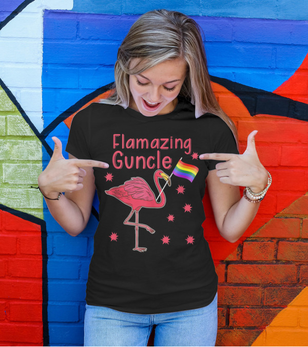 Flamazing Guncle Flamingo Rainbow Pride Flag T-Shirt
