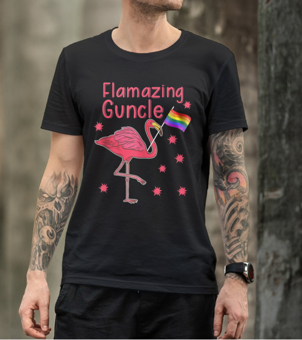Flamazing Guncle Flamingo Rainbow Pride Flag T-Shirt