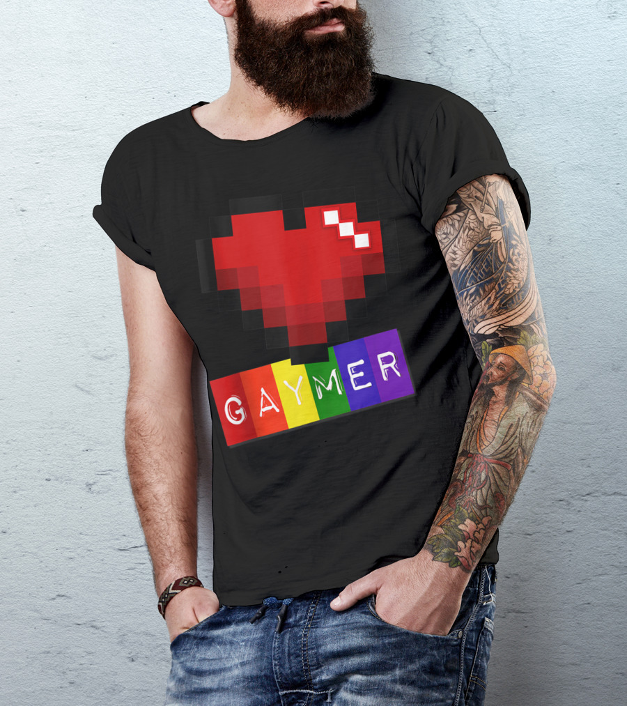 Gaymer Heart Love Pixels Rainbow T-Shirt