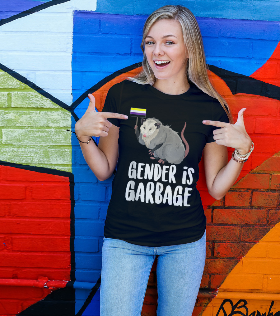 Gender Is Garbage Non Binary Genderfluid Possum Flag T-Shirt