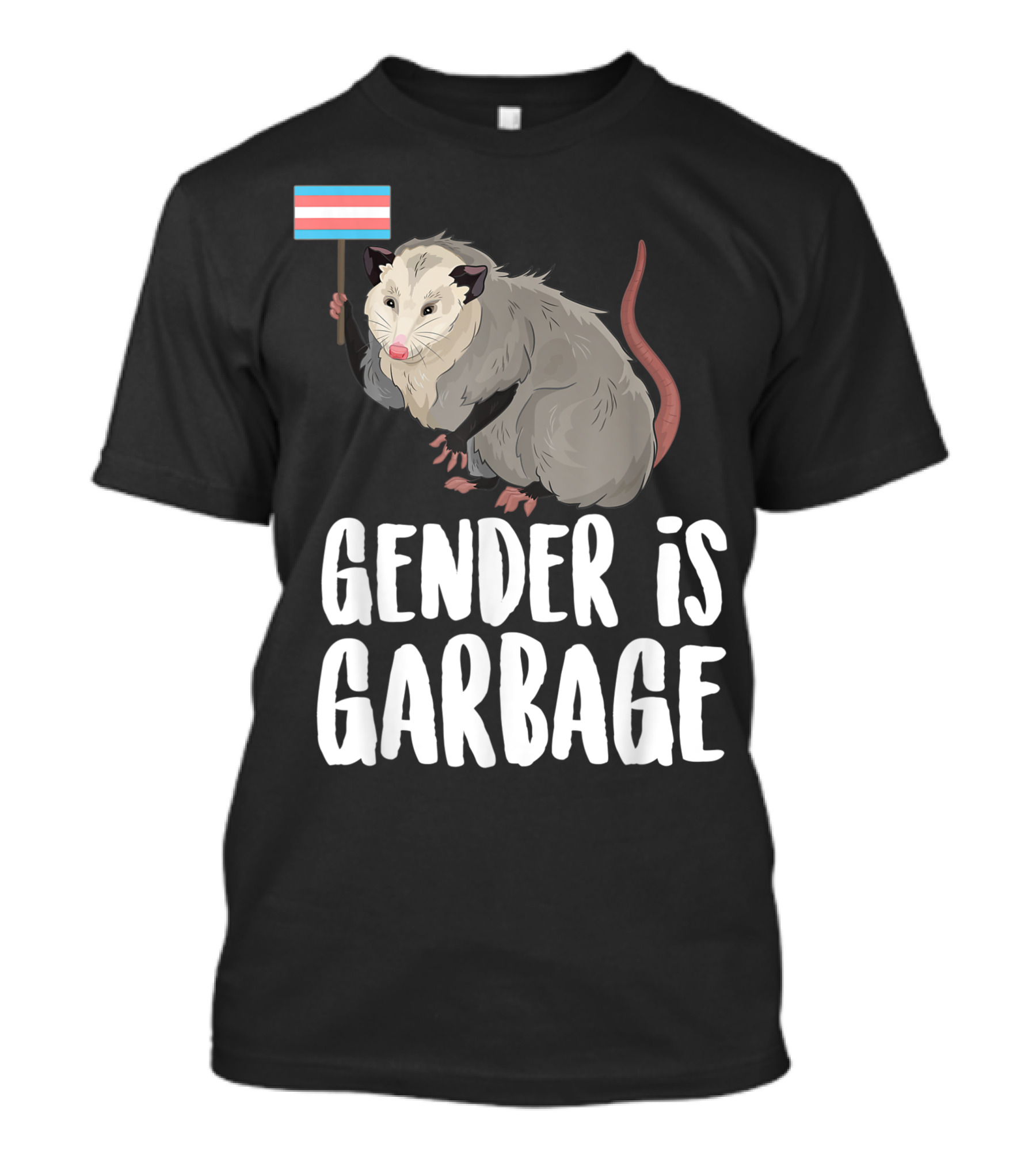 Gender Is Garbage Opossum Holding Transgender Pride Flag T-Shirt