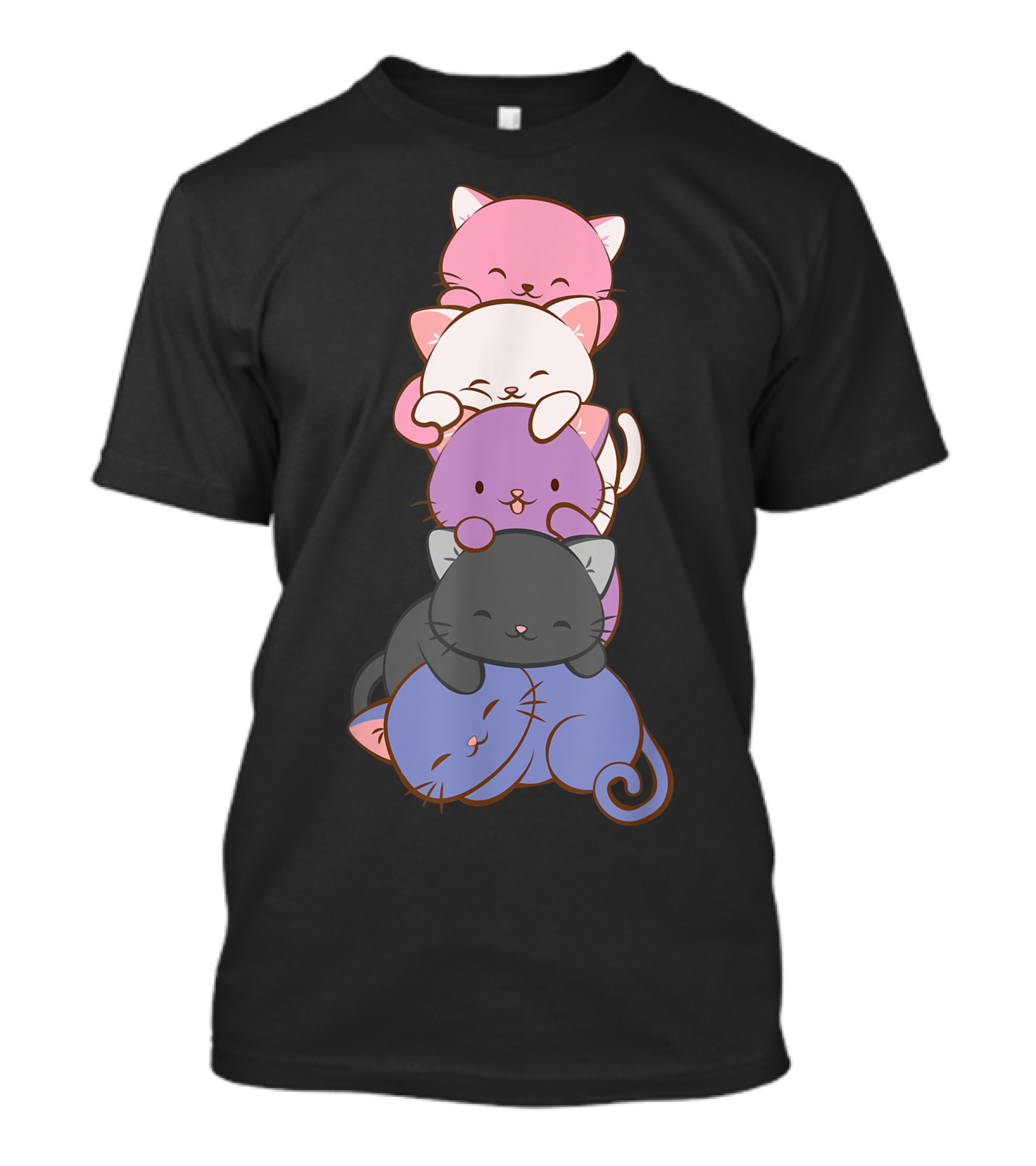 Genderfluid Pride Kawaii Cat Stack T-Shirt