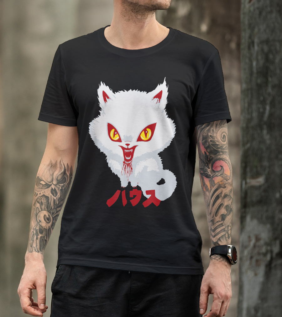 Hausu Japanese Horror Cat Icon With Red Eyes And Mouth T-Shirt
