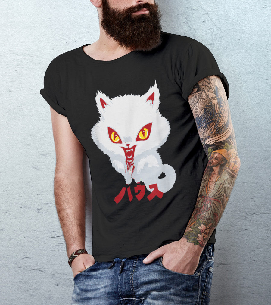 Hausu Japanese Horror Cat Icon With Red Eyes And Mouth T-Shirt