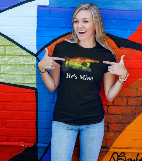 He's Mine Rainbow Hand Design Gay Couple Pride T-Shirt