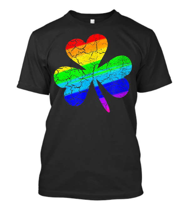 Distressed Rainbow Clover Shamrock St Patricks Day Gay Pride T-Shirt