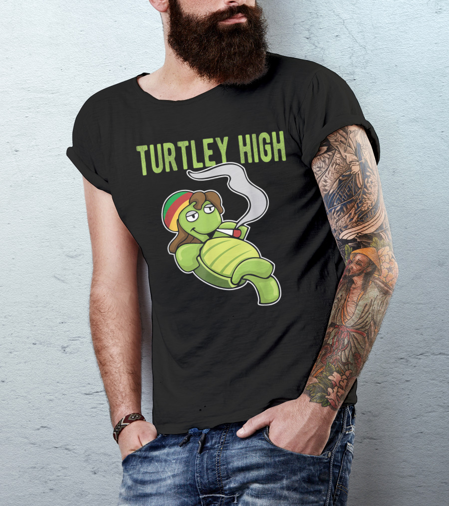 Turtley High Weed Smoking Turtle Marihuana Stoner THC CBD T-Shirt